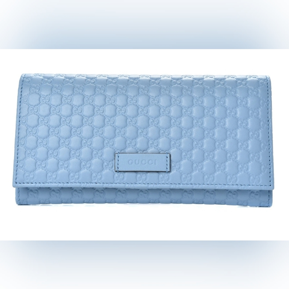 Gucci Microguccisimo  Leather Continental Flap Wallet in mineral blue